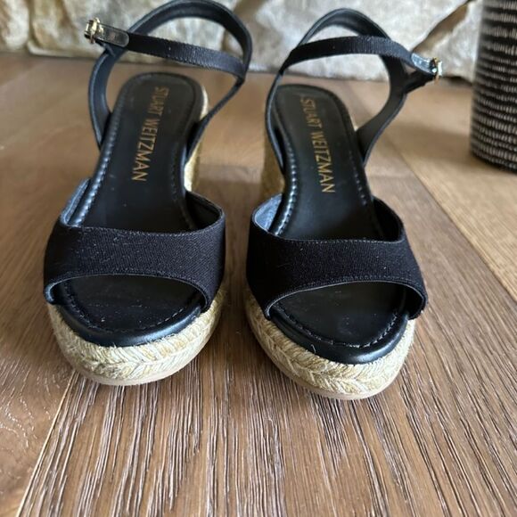 Stuart Weitzman Tia Espadrille Wedge Sandal in Black - Picture 12 of 17